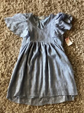 Light Blue V-Neck Flutter Sleeve Dress